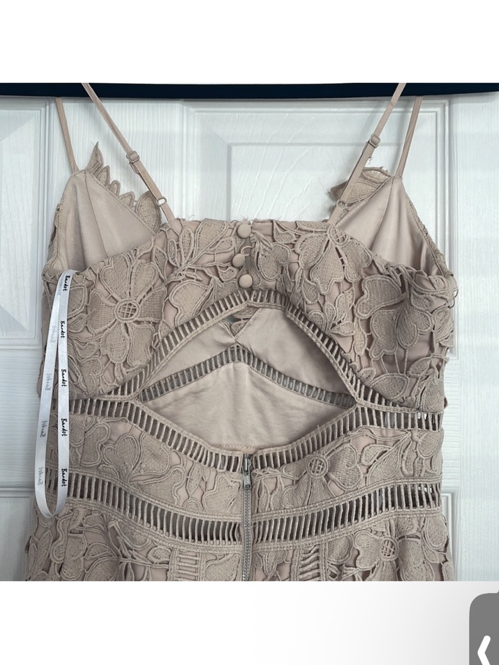 Bardot Taupe Lace Midi Dress with Spaghetti Straps - Picture 5 of 5